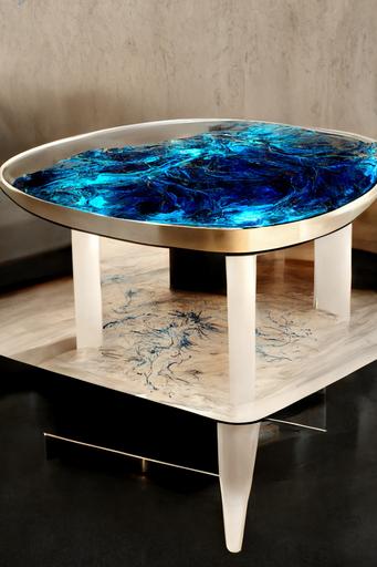 Modern Luxury seep blue resin river table in modern home cear blue , —ar 21:29