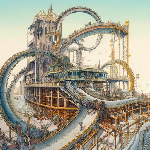 Moebius strip, futuristic roller coaster, fantasy