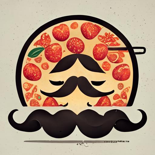 man made out of a pizza oven, cartoon, 2d, italian mustache, tomatoes, business logo, italian, pizza, mustache on the pizza oven