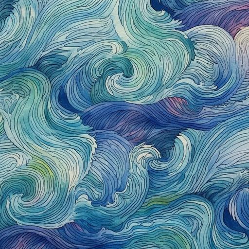 Moire pattern ocean waves, watercolor painting, vivid color --q 2 --s 500 --c 20 --v 5.1