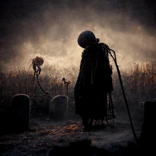 Grim reaper, clwon costume, circus, Giant spiders playing on rope, melancholy atmosphere, cinematic lighting, realistic shot, tombstones, clown skeleton, HD.