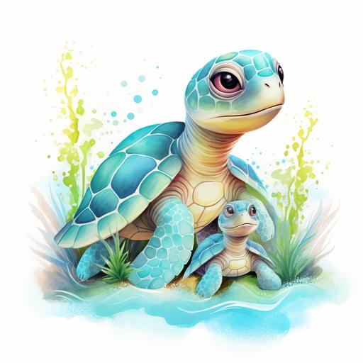 Mom & Baby Sea Turtle Clipart Cute Sea Turtle High Quality Ocea Sublimation