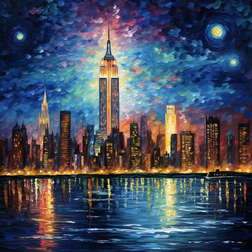 Monet style New York City skyline at night