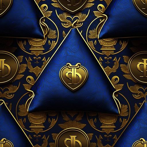 Money bag logo 3d wallpaper, designer style money bag logo, seamless pattern, repeat, ehalf drop, royal blue vivid dirty gold highlight