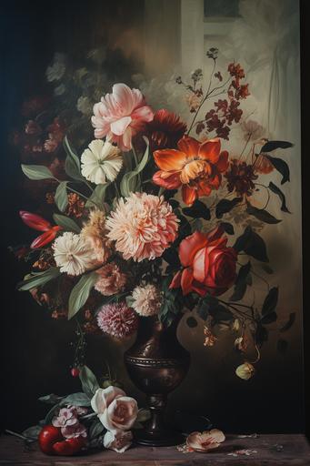 Moody Dark Floral Vintage Print Oil Painting 5k 5 color --ar 2:3