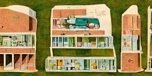 how to sneak pounds of weed and girls into Old East dormitory at UNC Chapel Hill. Schematic cutaway drawing, Richard Scarry, syd mead --w 512