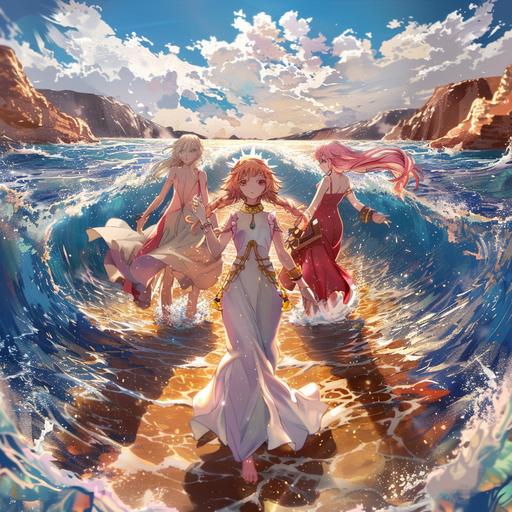 Moses parting the Red Sea. All anime girls.