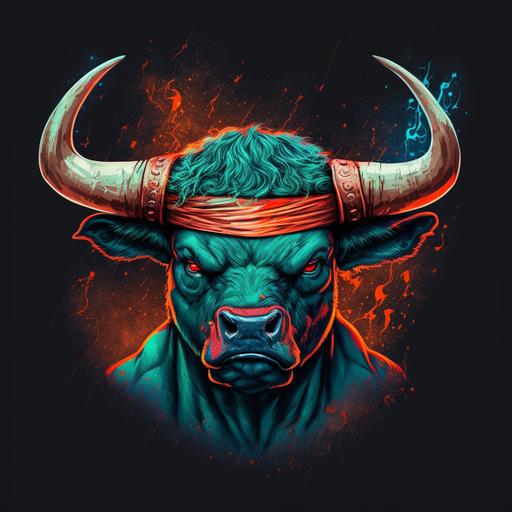 angry head bull with a sport headband, Sticker, RGB, fire