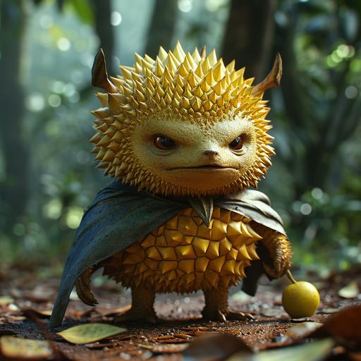 Mr. Durian the new Pixar super hero with a cape --v 6.0 --s 250
