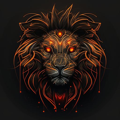neon orange chatbot lion face logo, black background