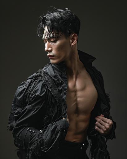 Muist haute couture muscular male Korean model --v 6.0 --style raw --ar 8:10