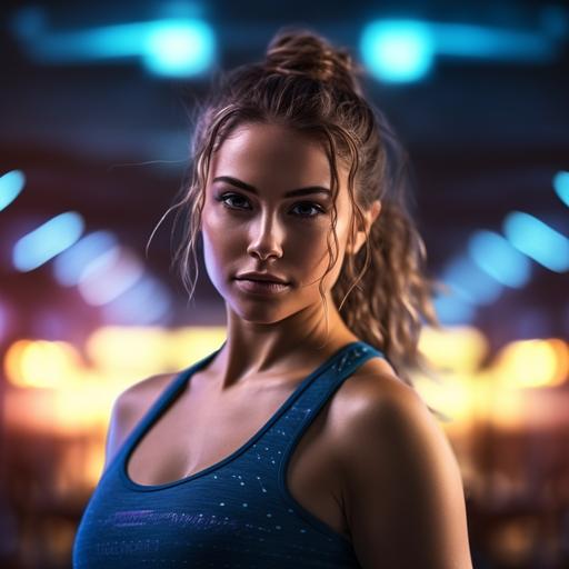 Mujer modelo fitness en un gimnasio profesional como fondo ,luz cinematografica realista ultra HD, ar 3:2