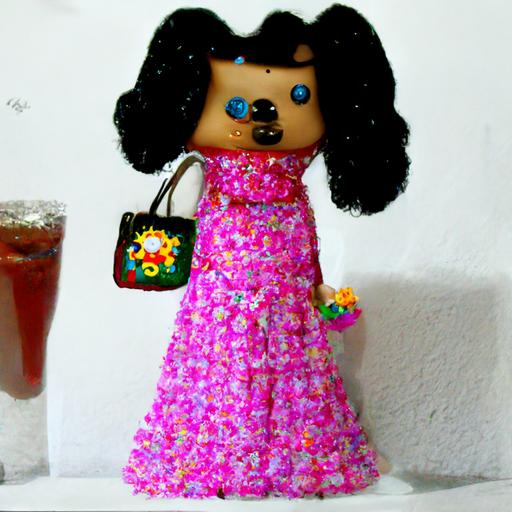 Muñeca LOL,cabello cafe,ojos azules, zapatos con rosas,vestido blanco,corona de cristal,bolsa gucci con flores,rule of thirds, 28mm,minimalist,niñosjugando, fondo con arcoiris y jardin arbolado, con columpios juegos infantiles, perros caminando