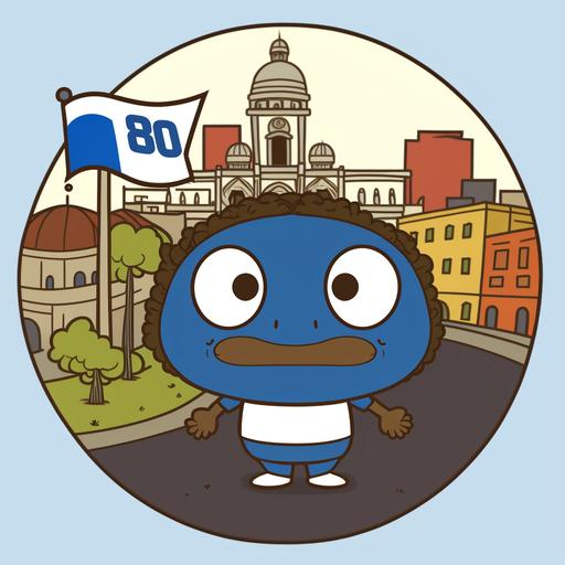 salvadorian flag, salvadorian toon 30 years old very cute, city background