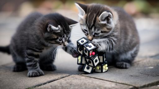 Mx. Cubeta and Mx. Cubero trying to solve a Rubix Cube with their Cube toes: