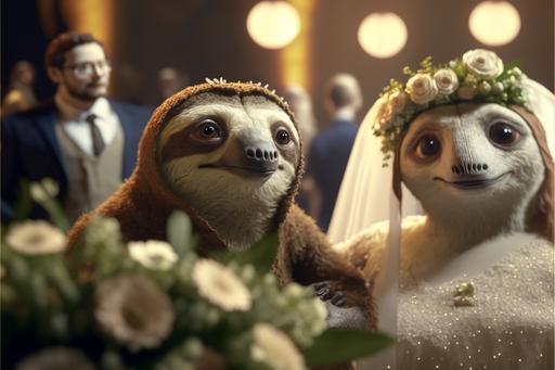 My Big Fat Sloth Wedding, amazing background, 8k, cinematic light, --ar 3:2 --s 1000 --seed 1000 --v 4