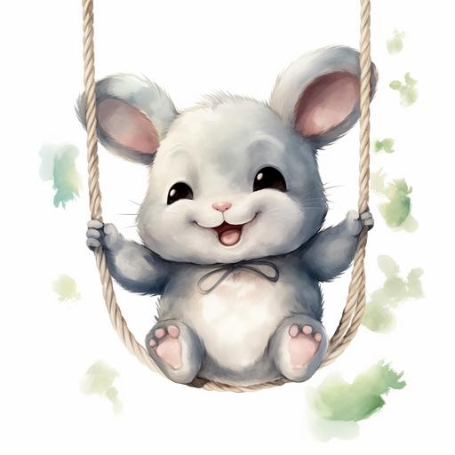 Watercolor happy baby Chinchillas cartoon style clipart, simple style, jump on a rope