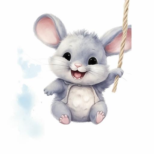 Watercolor happy baby Chinchillas cartoon style clipart, simple style, jump on a rope