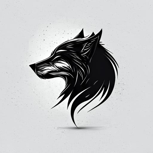 Create a logo design featuring the head of a wolf with a slightly angry expression, suitable for a mature and masculine audience. The design should be sharp, cool, and simple, with a focus on clean lines and bold shapes. Please avoid using too many colors or making the logo too realistic. Instead, aim for a stylized and impactful portrait of the wolf's head that conveys strength, confidence, and attitude. Keep in mind that the logo should be versatile enough to work on a variety of mediums, from business cards to clothing, and should be easily recognizable at different sizes. black and white. sharp edges
