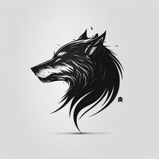 Create a logo design featuring the head of a wolf with a slightly angry expression, suitable for a mature and masculine audience. The design should be sharp, cool, and simple, with a focus on clean lines and bold shapes. Please avoid using too many colors or making the logo too realistic. Instead, aim for a stylized and impactful portrait of the wolf's head that conveys strength, confidence, and attitude. Keep in mind that the logo should be versatile enough to work on a variety of mediums, from business cards to clothing, and should be easily recognizable at different sizes. black and white. sharp edges