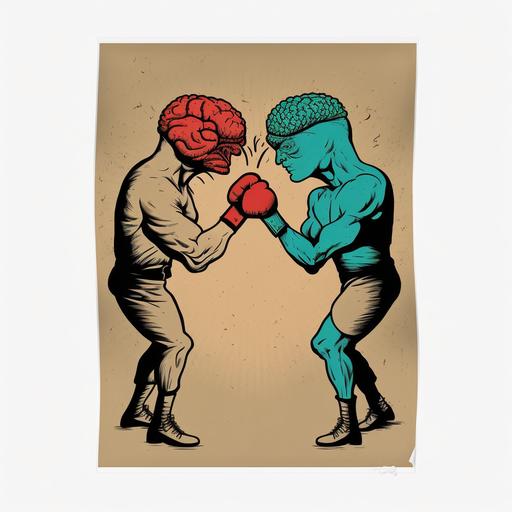 two scientists boxing match brain poster