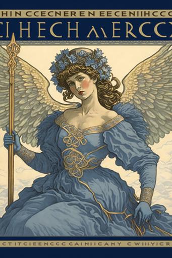 holiday themed tarot by Alphonse Mucha and J.C. Leyendecker, extremely intricate line work in blues, dark navy, oranges, yellows, pinks, pistachio, burnished with 24k gold leaf, metallic silver leaf, extremely beautiful angel bringing the magic of Christmas, with a heavenly host of angels above huge glacier in background with crepusular light rays shining off the ice, brillaint light of the aurora borialis in harmonious saturated colors, snow on evergreens, twinkling stars in the night sky, huge swirling snowflakes, woodland animals, extreme details, light and color reflecting brilliantly off of every surface, , extremely detailed, extreme realism, beautiful design, joyous, festive --ar 2:3 --chaos 100 --stylize 1000 --s 5000 --q 2 --v 4