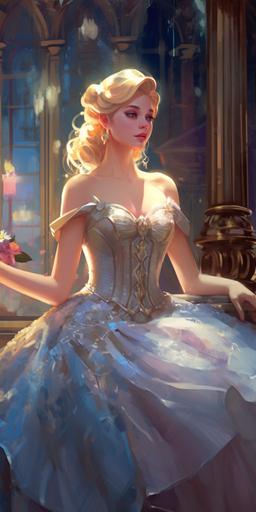 hyper-photorealistic, 3D, portrait of Disney's Cinderella with her blond hair up, wearing a stunning glittering ball gown with extremely full skirt, and a small tiara, extremely beautiful, youthful, dynamic, special attention to the photorealism and details of the face ::5 tarot card featuring close up of Cinderella::5.5 Cinderella as the clock strikes midnight ::4.5 close up of Cinderella looking directly at camera on the palace steps, symmetry of the face ::7.1 Cinderella on a liquid gold gilt, blue and silver and white and pink tarot card in Art nouveau style, close up photorealism::6 in 8 bit, pixel art style, unicake::8.9 white background::-1 --ar 1:2 --c 55 --v 5.1 --s 750