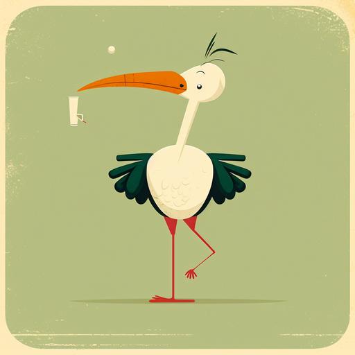 A cartoon drunk stork with minimalist feel.