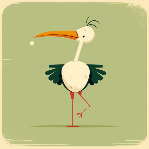 A cartoon drunk stork with minimalist feel.