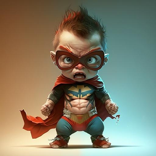 baby superhero, anime, with pants, crazy and furious