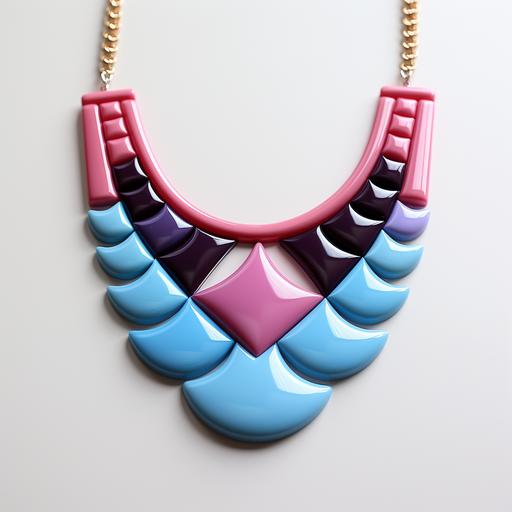 Neo Fauvist neon violet, pink and blue necklace, 80s style, sythnwave --s 750