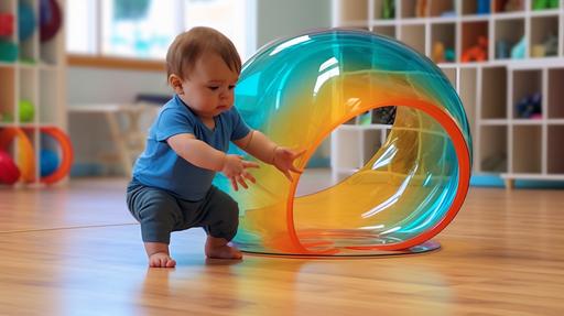 New Trendy game being played In daycares, preschools and kindergarten classrooms around the globe the Klein Bottle Flip Challenge, in the style of babycore, babypunk, babywave, toddlercore, toddlerpunk, toddlerwave --s 90 --c 1 --ar 16:9 --v 5.1