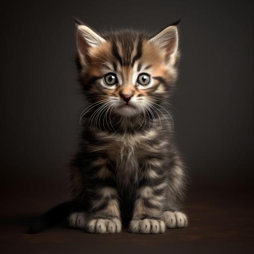 Newborn kitten, facing front, photorealistic, cute,