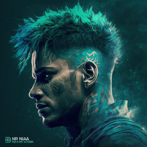 Neymar jr brazil emerald blue number 10 over the top cyan doom eternal, high detailed, delicate, intricate, 8k, 3d, octane,downlight, kim jung gi drawing style --v 4