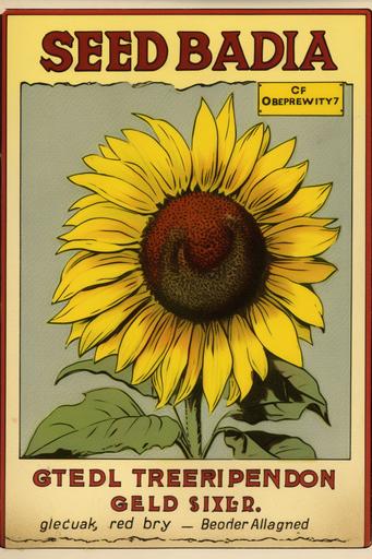 one single vintage seed packet of teddy bear sunflower guerrilla garden --ar 2:3 --v 5