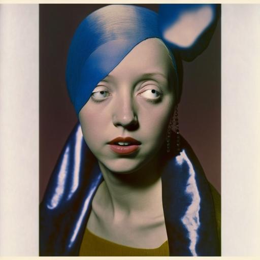 virgin mary is girl with a pearl earring , dynamic pose, superb coloured photgraphy by l'oreal paris, vermeer, Man Ray, , bruce weber --v 4 --q 4 --chaos 62