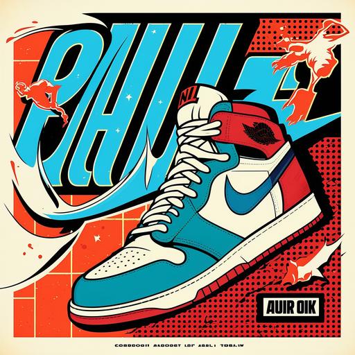 Nike Jordan, poster, logo, American comics style, pop art
