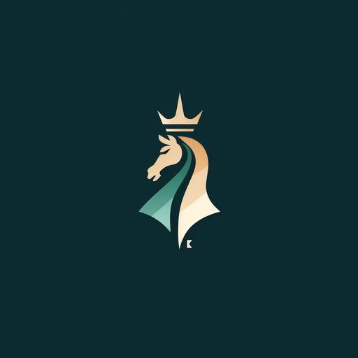 Design a sleek and minimalist logo for ChessRush, a mobile chess platform. The logo should feature a dark green background with a simple yet elegant depiction of a horse, wearing a royal crown. The design should convey a sense of innovation and reliability, using clean lines and a modern aesthetic. The logo should be fun and simple. Under the horse should be the app name ChessRush in a bold font. The logo should be something you can draw in 1 minute