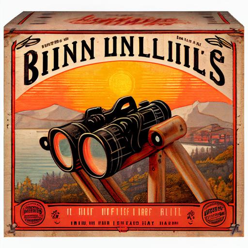 vintage binoculars crate label, highly detailed --upbeta --v 4