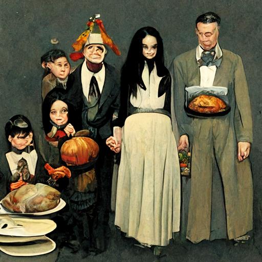 Norman Rockwell painting of Addams family thanksgiving --uplight