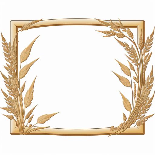 Wide Large Empty blank Japanese frame, Autumnal, Wheat, Clean Lineart, Wooden texture, D&D Art Style, super High detail, High Res, transparent background