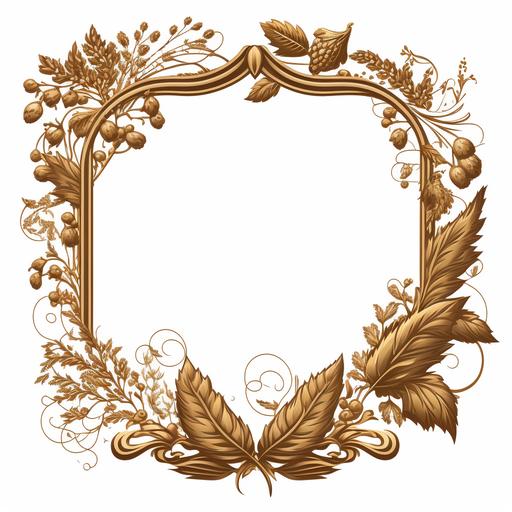 Wide Large Empty blank vintage frame, Autumnal, Wheat, Clean Lineart, Wooden texture, D&D Art Style, slight angle, super High detail, High Res, transparent background