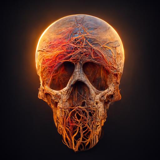 human face anatomy diagram skull arteries in smoky sunset light 6k