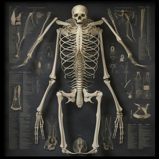 Occult animal skeleton anatomy chart, squid, tentacles, horns, horror, mysterious, highly complex, 30 - megapixel, 4k, 85 - mm - lens, sharp - focus, intricately - detailed, long exposure time, f/ 8, ISO 100, shutter - speed 1/ 125, diffuse - back - lighting, volumetric lighting, award - winning photograph, monovisions, elle, small - catchlight, low - contrast, High - sharpness, depth - of - field, ultra - detailed photography, HDR, 8k --v 5
