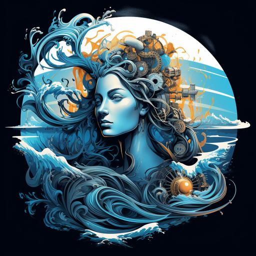 Oceanic Enigma::2 Cubism, fragmented waves, enigmatic currents, charybdis, shifting perspectives, iconic mysteries, synthwave:: t-shirt vector, center composition graphic design, plain background::2 mockup::-2 --upbeta --ar 1:1