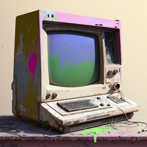 Oilpainting of an old vintage computer screen, heavy paint, highest details, clean, modern, studio light, colorful