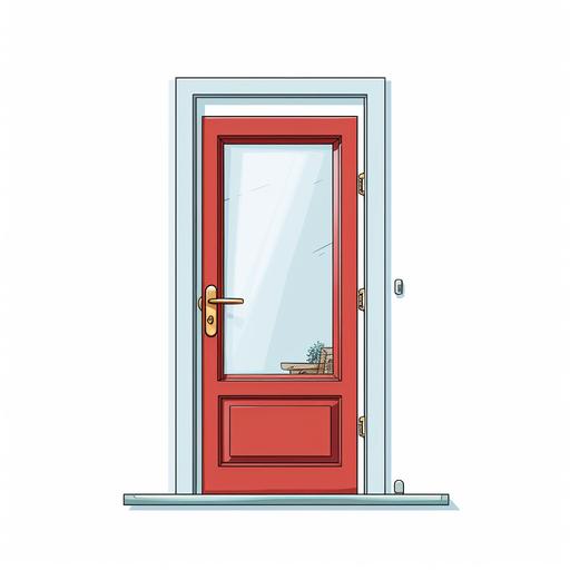 Only one glass door, white background, cartoon