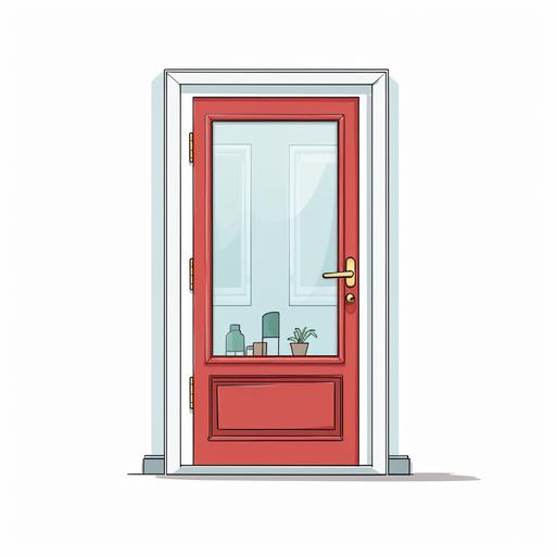 Only one glass door, white background, cartoon