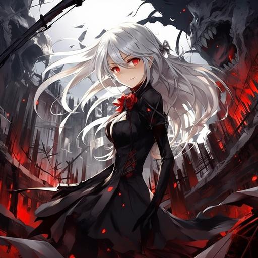Only take a picture of a smiling mouth, devil maid girl,silver hair,red eyes,different angles, character sheet, guilty crown style, comics book, illustration,--ar 16:9