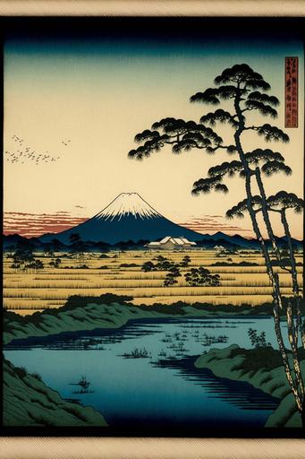 Otsuki Plain in Kai Province 1858, Hiroshige Artwork Ukiyo-e Japanese Prints Japanese Art Edo Period Mount Fuji Poster --ar 2:3